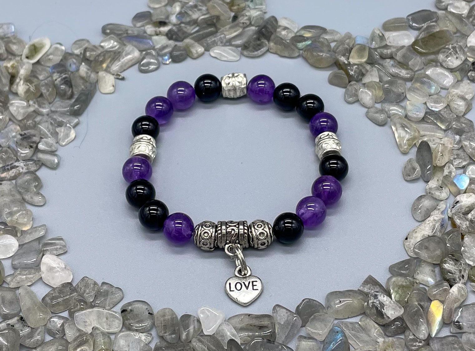Amethyst Black Onyx Bracelet Double Row Healing Wrap Adjustable Woven  Bracelets Meditation Relax Anxiety Bangle for Womens Mens (purple)